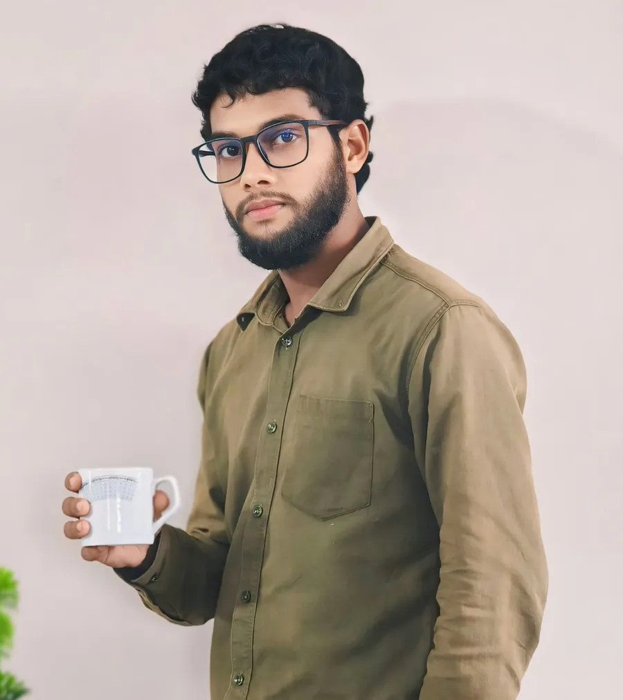 Relaxed website owner holding a coffee mug